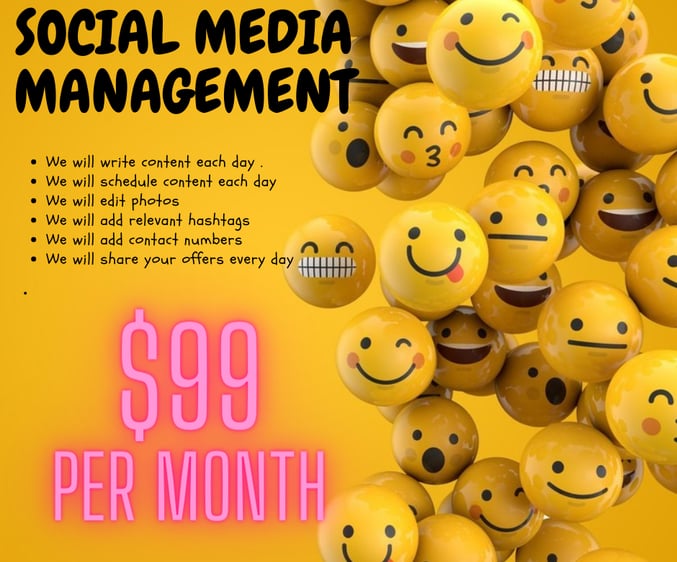 a bunch of smiley faces with a yellow background social media off $99 per month