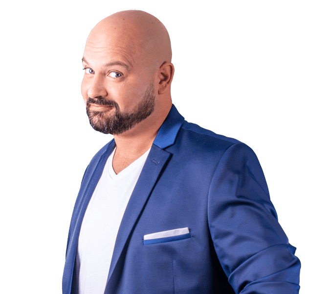 a bald bald man named Adrien Schneider in a blue suit