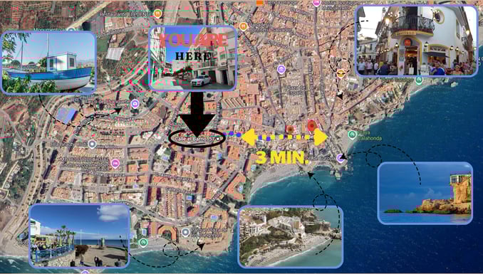 Ubicacion del apartamento cerca del Balcon de Europa y la playa de Nerja