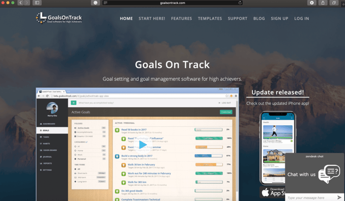 a website page with a phone for goals on track