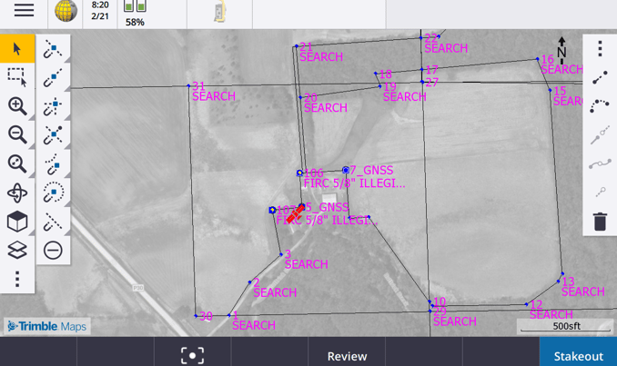 Trimble TSC7 Screen Capture of Data Collector Survey Map