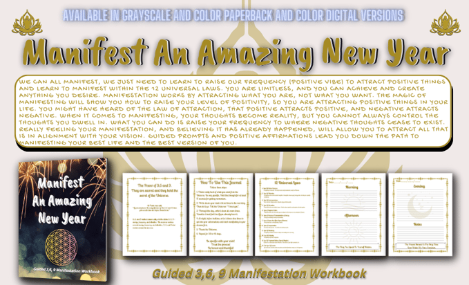 Manifest An Amazing New Year is a 3,6,9 manifestation guided journal.