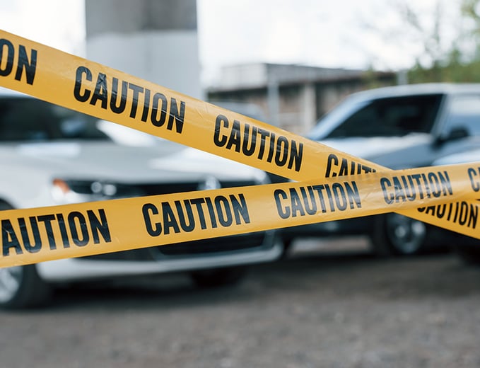 Crime scene with yellow security tape