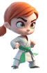 a cartoonish looking girl in a karate outfit