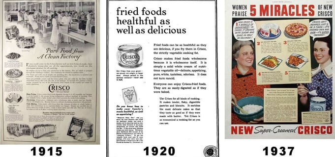Crisco ads from 1915, 1920 and 1937