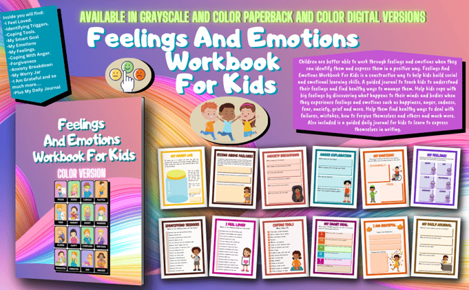 Feelings And Emotions Workbook For Kids is a guided journal for kids ages 5 and up.