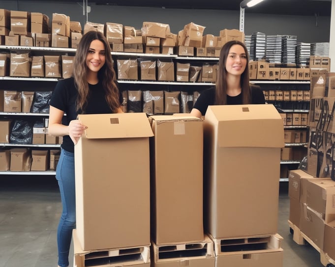 2 butiful girls with big ass pakeging item for custemer 