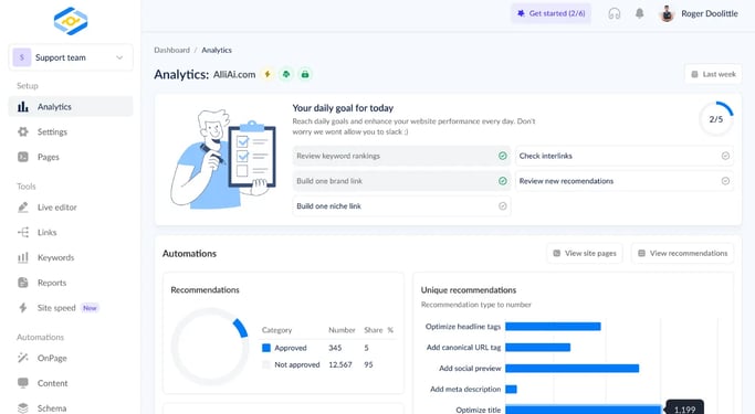 Screenshot of the Alli AI dashboard, one of the best AI SEO tools