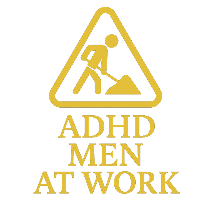 Milton Keynes Adult ADHD Support Group body doubling group, "ADHD MEN AT WORK" sign showing the page
