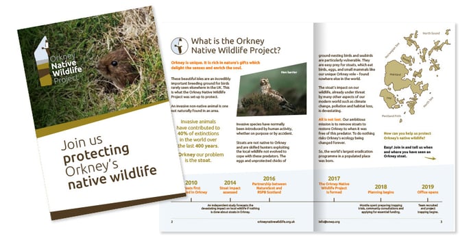 Leaflet designs for the Orkney Native Wildlife Project