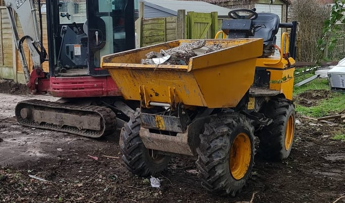 Dumper and roller used for groundwork in West Bromwich