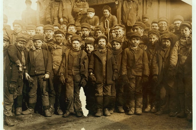 "Breaker boys working in Ewen Breaker of Pennsylvania Coal Co." Photo by Lewis Wickes Hines, 1911.