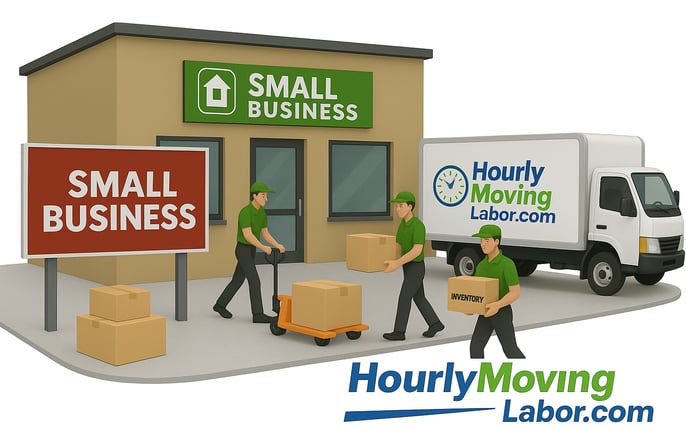 a group of people moving boxes in front of a small business hourly movers charlotte nc