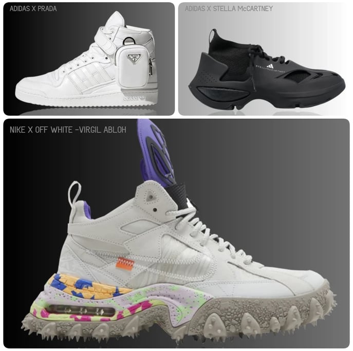 a collage of different types of sneakers, adidas, Nike