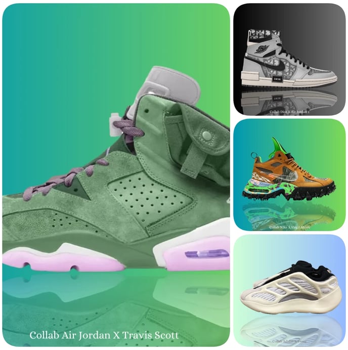 a collage of different types of luxury collab of sneakers