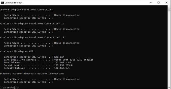 a computer screen showing a list of the different types of the program