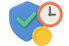 Shield, clock, and coin symbol