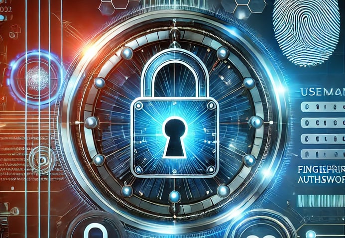 A futuristic digital security concept symbolizing strong usernames and passwords