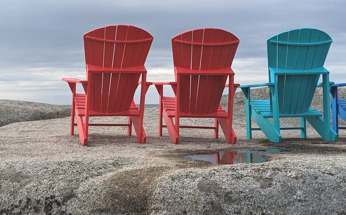 image of three adirondack chairs on rocks