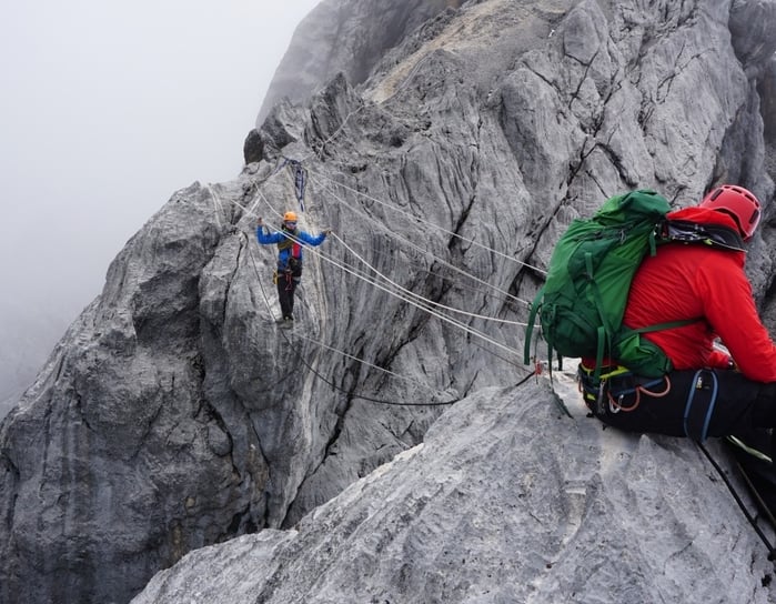 Crossing Tyrolean for Summit Carstensz Pyramide