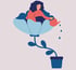 a woman in a flower is watering herself with a watering can