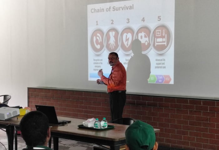 Vitals Group certified instructor leading a hands-on first aid training session for corporate employees in India