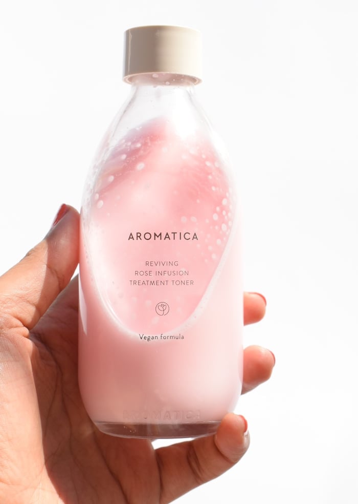 Aromatica Reviving Rose Infusion Toner 200ml glass bottle for dry and sensitive skin.