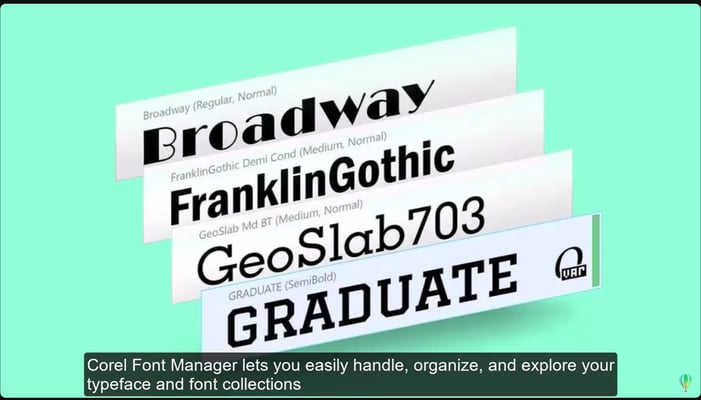 A set of fonts in coreldraw