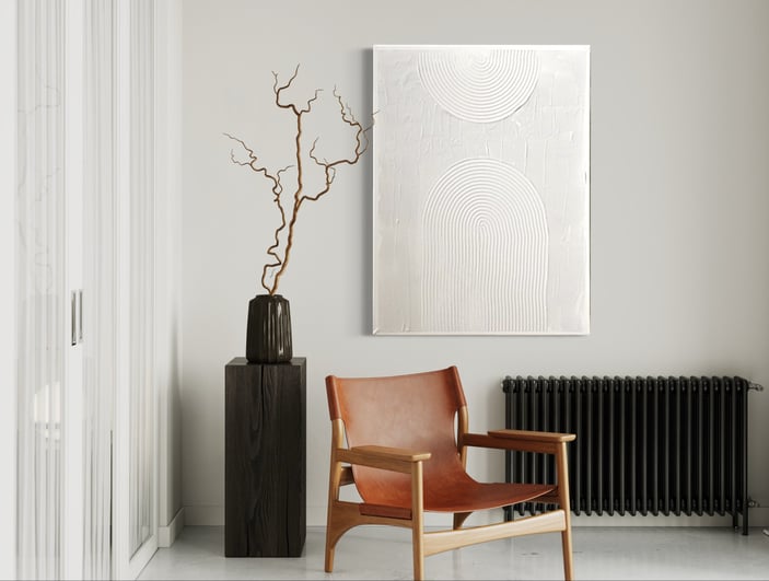 Eve Paul Harmony Wall Art next to Brown Chair
