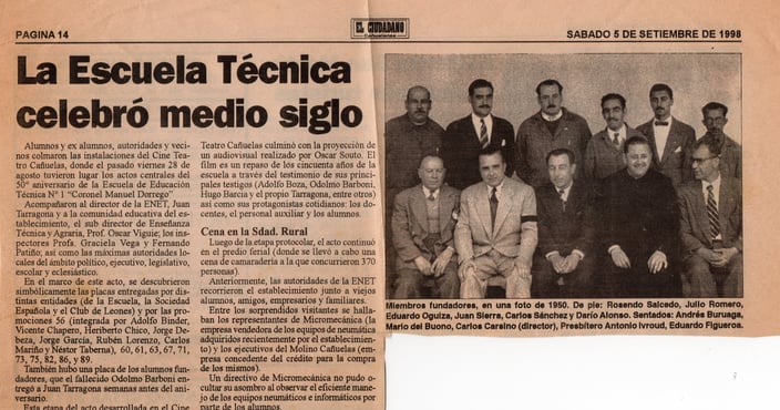 Recorte de diario de la fundación Escuela Técnica N°1 "Coronel Manuel Dorrego", 28 de agosto de 1948