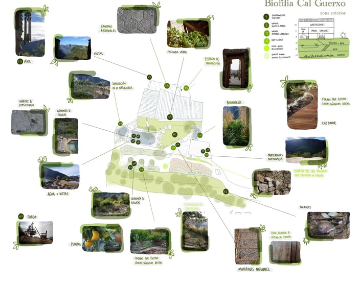 biofilia, sostenibilidad, arquitectura, belleza, naturaleza, Cal Guerxo, gráfico