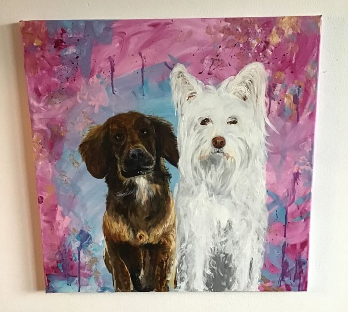 Acrylportrait mit zwei Hunden