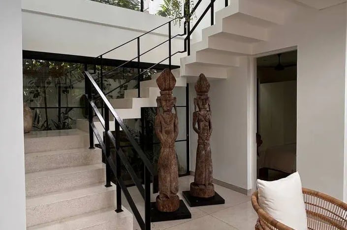 Renovated villa interior with stairs area