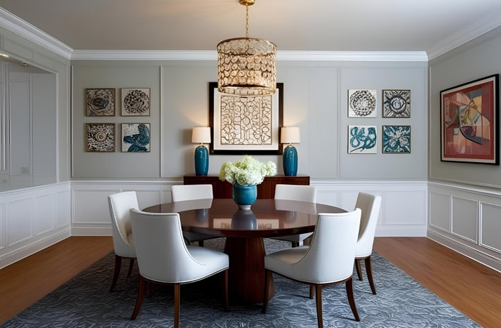 dining room with wall art