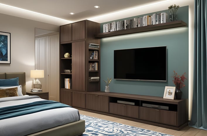Corner L-Shaped TV Wall Unit Designs for Bedrooms