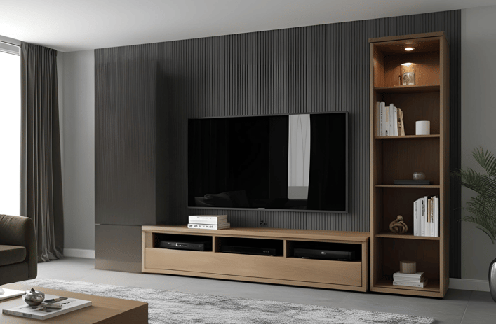 L-Shaped TV Unit with Fully Exposed Shelves