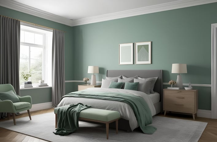 Pistachio and Gray Color Combination for Home Bedroom