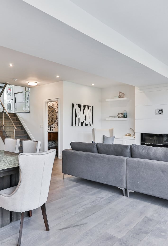 Beautiful, sleek and modern interior of a house. Living room