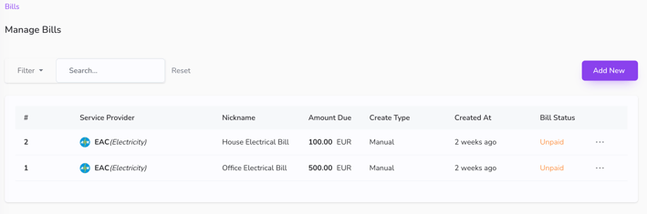 bills management created bills