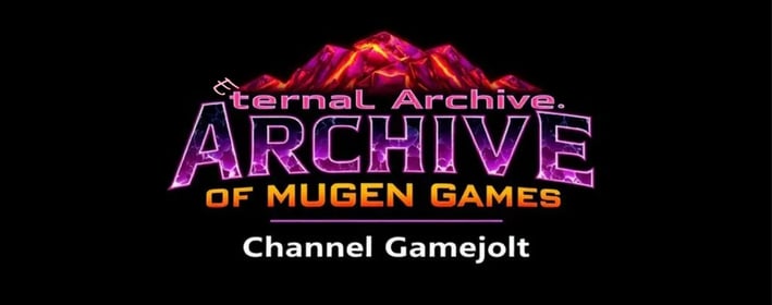 volcanic glass style logo for ''Eternal Archive of MUGEN Games'' with subtitle ''Channel on Gamejolt''