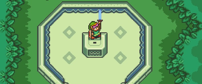 La primera vez que podemos ver a Link empuñar la Master Sword es en este juego