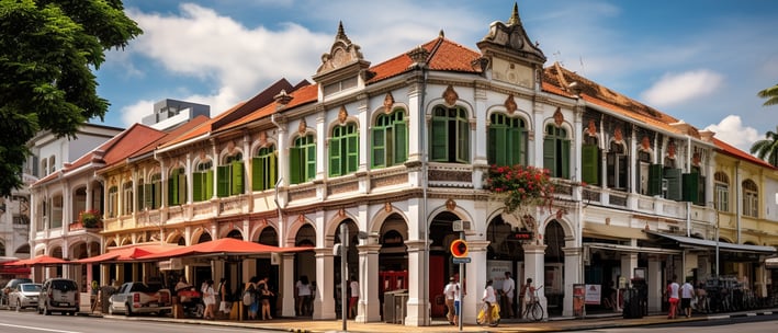 a row of historic buildings in the Geylang District of Singapore