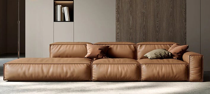 Modern & Minimalist Brown Leather Sofa in a Beautiful background