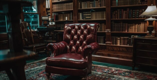 luxurious red leather armchair classic library setting