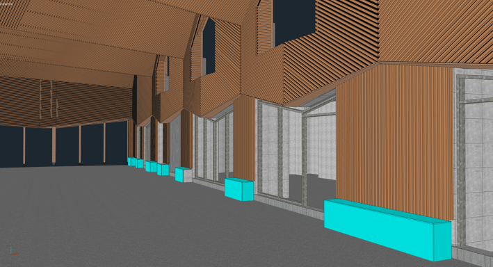 Vue 3D de l'habillage de la façade de la piscine intérieure