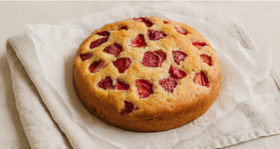 a cake with a strawberry pie crust crust and a strawberry pie