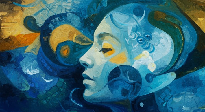 una pintura abstracta al óleo del rostro de una mujer