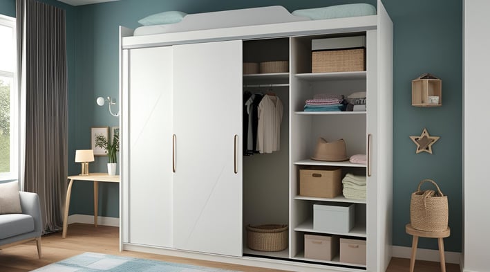 Wardrobe with loft for additional storage.