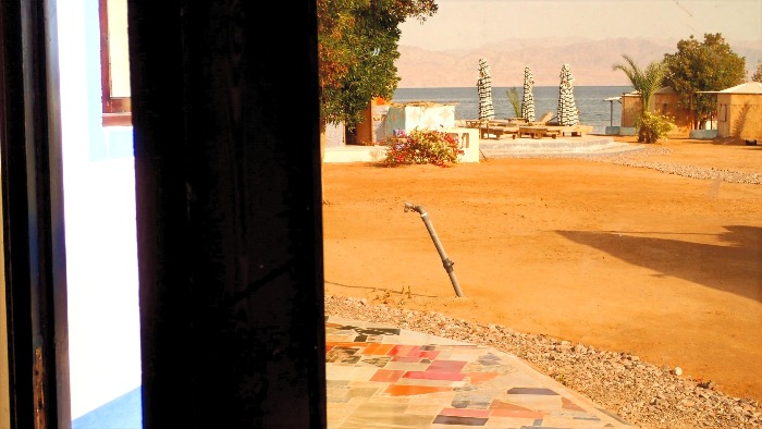 Studio view of a beach with a view of the Red sea