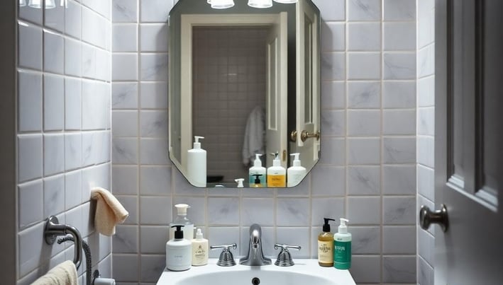 cluttered small bathroom